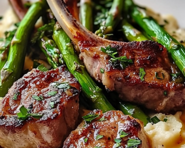 Lamb Chops over Lobster Mash with Asparagus