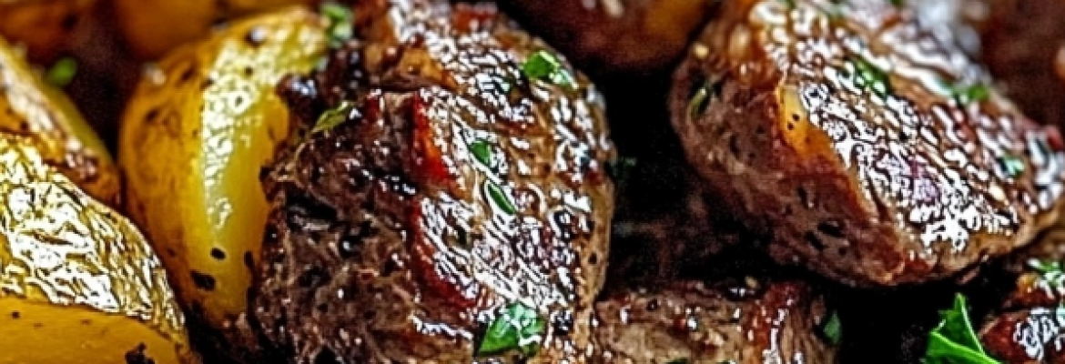 Air Fryer Garlic Butter Steak Bites and Potatoes