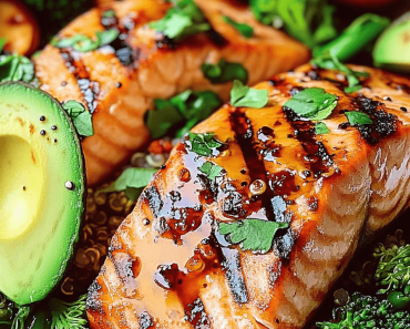 Grilled Salmon with Quinoa, Broccoli, and Avocado Salad