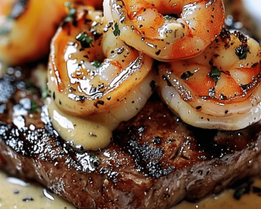 Succulent Steak Topped with Rich Creamy Garlic Shrimp